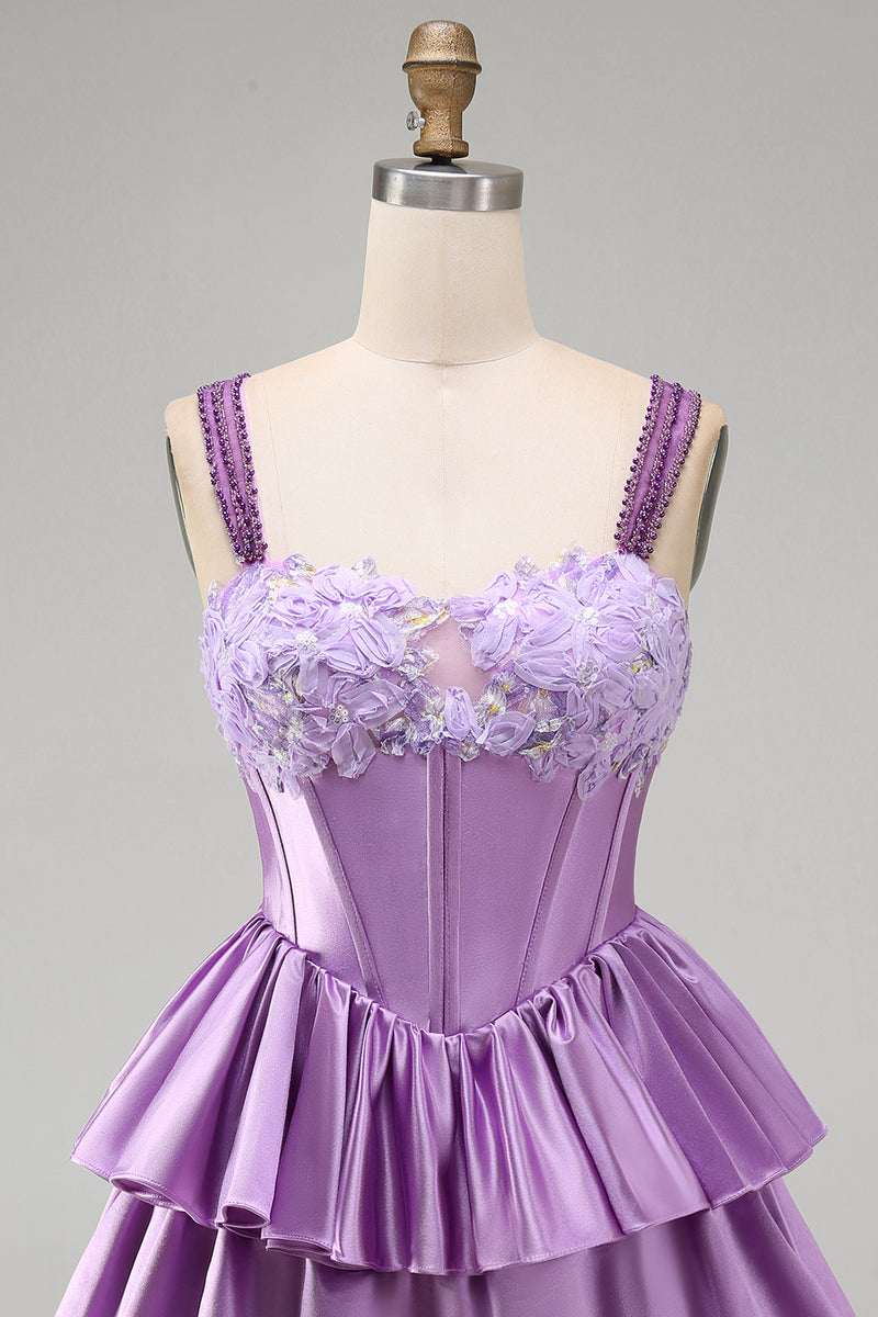 Load image into Gallery viewer, Floral Blue Corset Tiered Ruffled Short Cocktail Dress