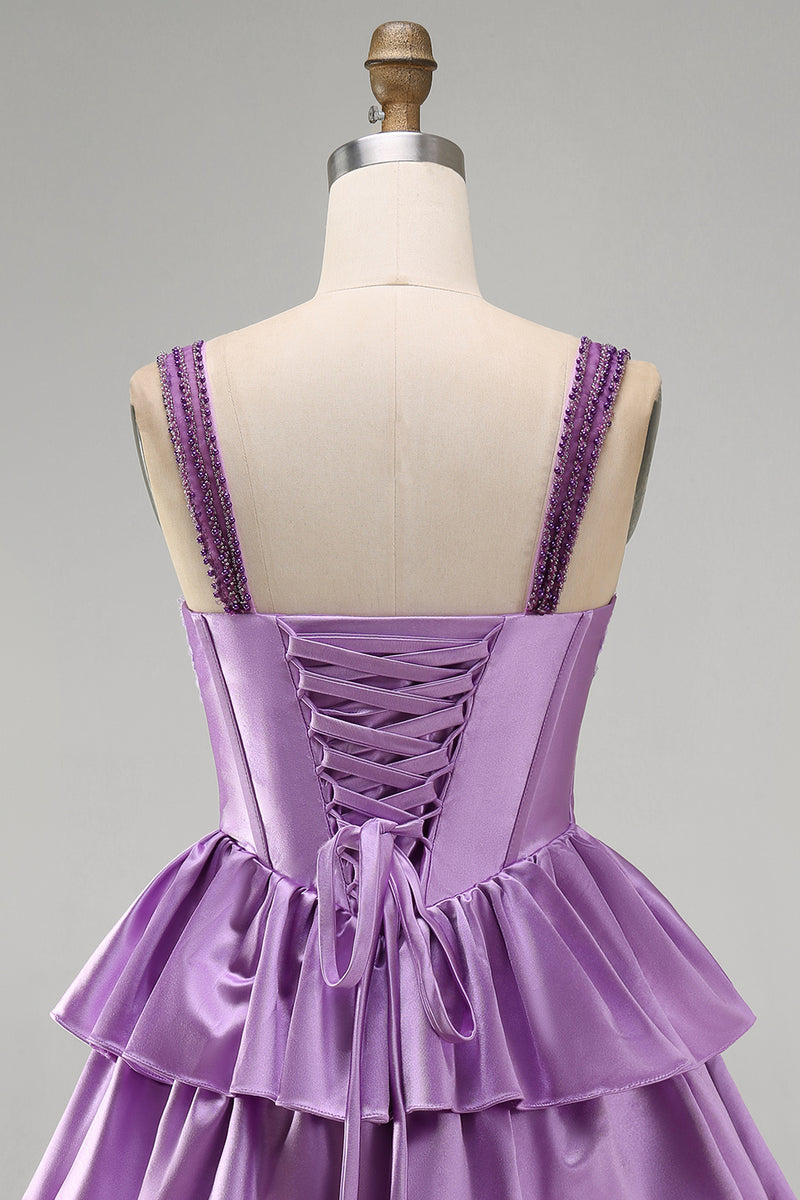 Load image into Gallery viewer, Floral Blue Corset Tiered Ruffled Short Cocktail Dress