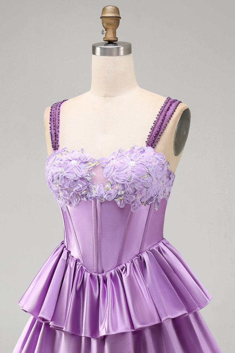 Load image into Gallery viewer, Floral Blue Corset Tiered Ruffled Short Cocktail Dress
