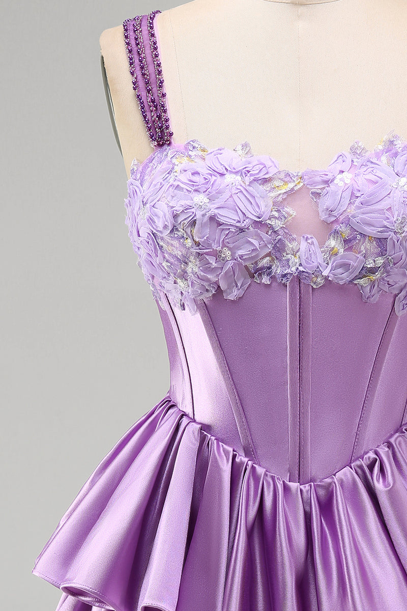 Load image into Gallery viewer, Floral Blue Corset Tiered Ruffled Short Cocktail Dress