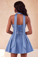 Load image into Gallery viewer, Light Purple Floral Beaded A-Line Short Cocktail Dress with Neck Scarf