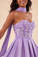 Load image into Gallery viewer, Light Purple Floral Beaded A-Line Short Cocktail Dress with Neck Scarf
