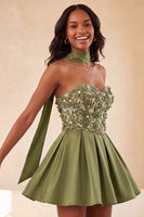 Load image into Gallery viewer, Light Purple Floral Beaded A-Line Short Cocktail Dress with Neck Scarf