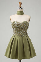 Load image into Gallery viewer, Light Purple Floral Beaded A-Line Short Cocktail Dress with Neck Scarf