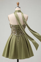 Load image into Gallery viewer, Light Purple Floral Beaded A-Line Short Cocktail Dress with Neck Scarf