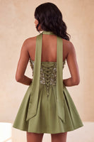 Load image into Gallery viewer, Light Purple Floral Beaded A-Line Short Cocktail Dress with Neck Scarf