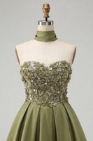 Load image into Gallery viewer, Light Purple Floral Beaded A-Line Short Cocktail Dress with Neck Scarf