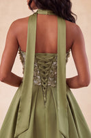 Load image into Gallery viewer, Light Purple Floral Beaded A-Line Short Cocktail Dress with Neck Scarf