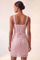 Load image into Gallery viewer, Sparkly Blush Sequin Tight Short Cocktail Dress with Slit