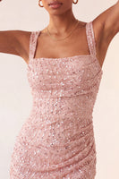 Load image into Gallery viewer, Sparkly Blush Sequin Tight Short Cocktail Dress with Slit