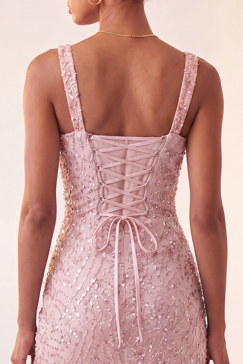 Load image into Gallery viewer, Sparkly Blush Sequin Tight Short Cocktail Dress with Slit