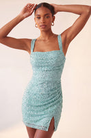 Load image into Gallery viewer, Sparkly Blush Sequin Tight Short Cocktail Dress with Slit