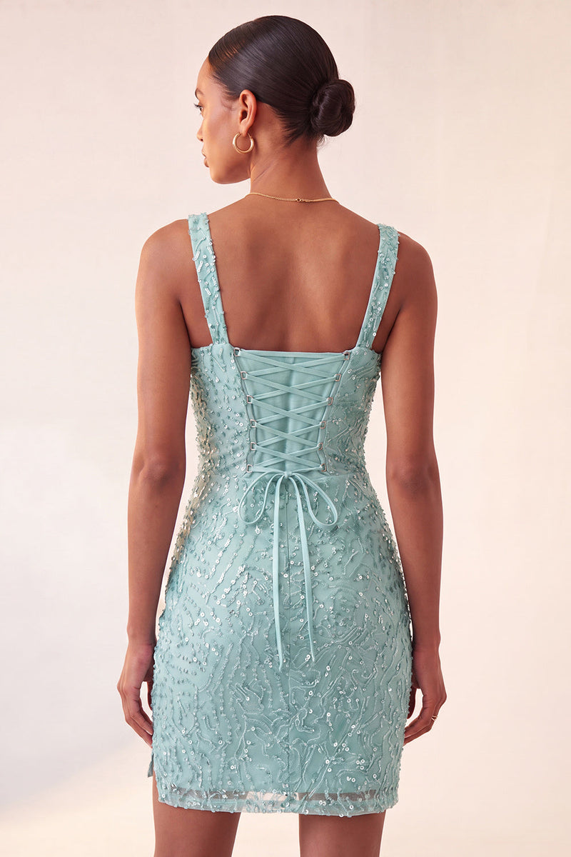 Load image into Gallery viewer, Sparkly Blush Sequin Tight Short Cocktail Dress with Slit