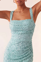 Load image into Gallery viewer, Sparkly Blush Sequin Tight Short Cocktail Dress with Slit
