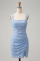 Load image into Gallery viewer, Sparkly Blush Sequin Tight Short Cocktail Dress with Slit