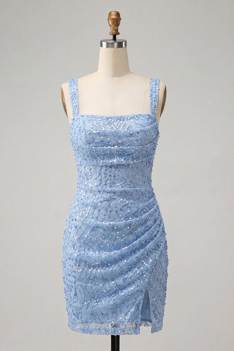 Load image into Gallery viewer, Sparkly Blush Sequin Tight Short Cocktail Dress with Slit