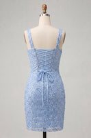Load image into Gallery viewer, Sparkly Blush Sequin Tight Short Cocktail Dress with Slit