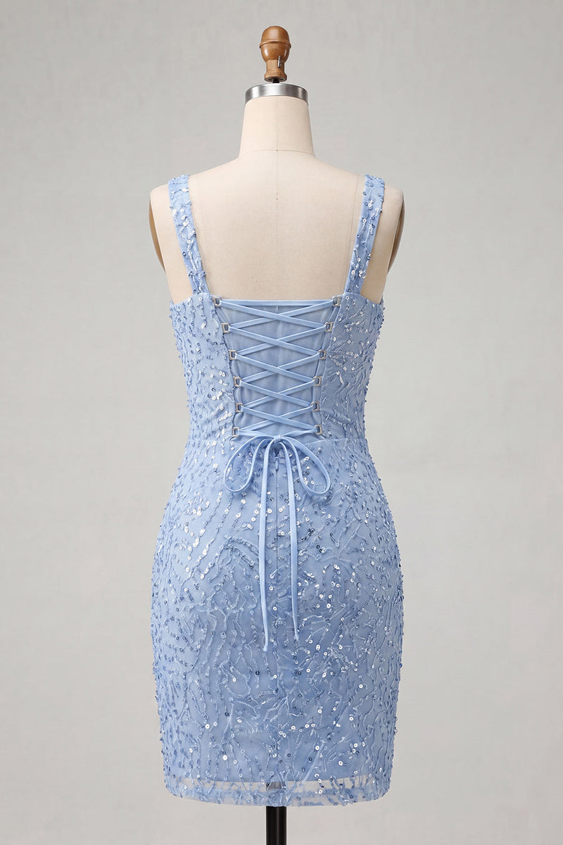 Load image into Gallery viewer, Sparkly Blush Sequin Tight Short Cocktail Dress with Slit