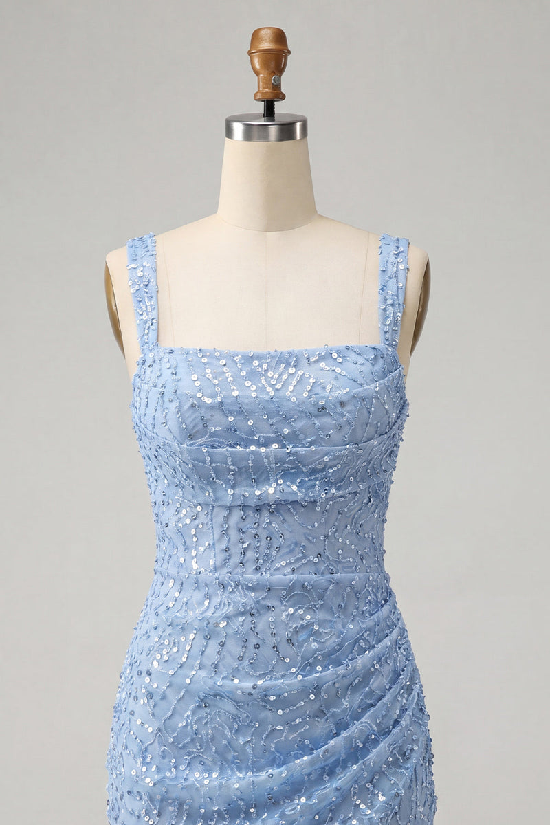 Load image into Gallery viewer, Sparkly Blush Sequin Tight Short Cocktail Dress with Slit
