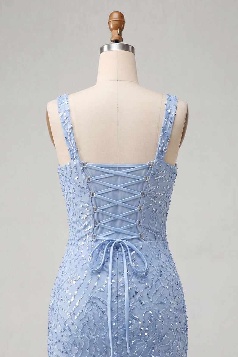 Load image into Gallery viewer, Sparkly Blush Sequin Tight Short Cocktail Dress with Slit