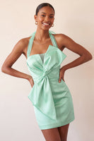 Load image into Gallery viewer, Orange Satin Ruched Tight Short Cocktail Dress with Bow