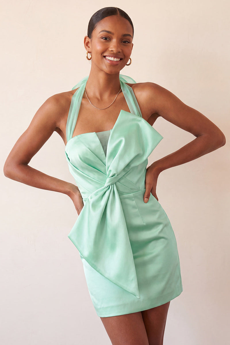 Load image into Gallery viewer, Orange Satin Ruched Tight Short Cocktail Dress with Bow