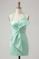 Load image into Gallery viewer, Orange Satin Ruched Tight Short Cocktail Dress with Bow