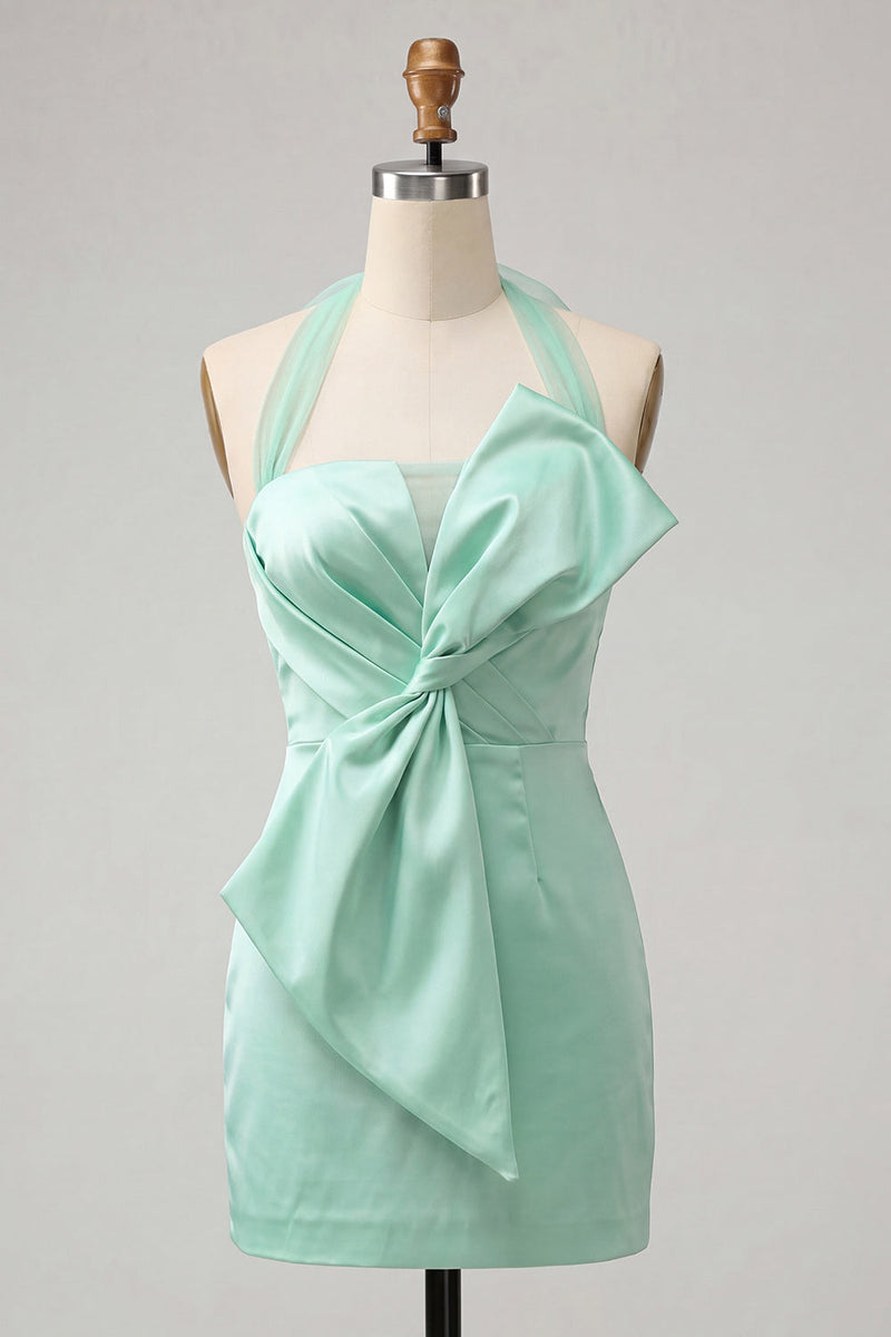 Load image into Gallery viewer, Orange Satin Ruched Tight Short Cocktail Dress with Bow