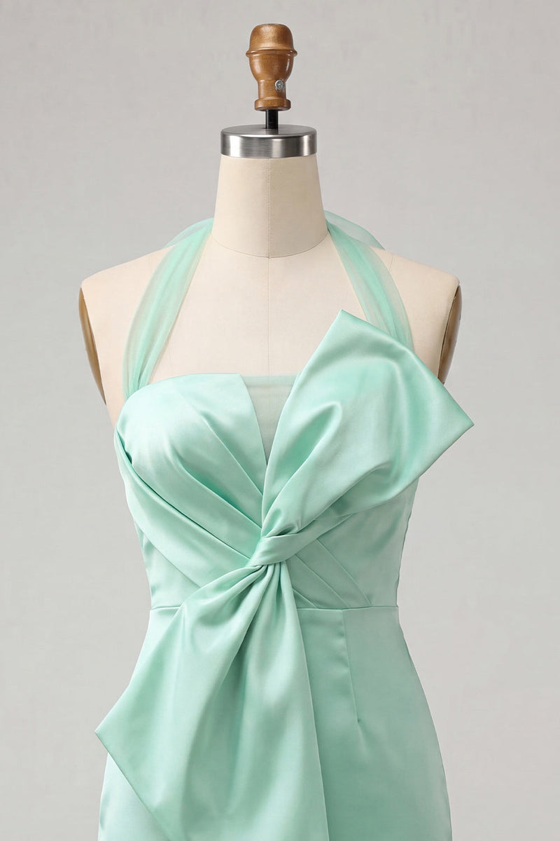 Load image into Gallery viewer, Orange Satin Ruched Tight Short Cocktail Dress with Bow