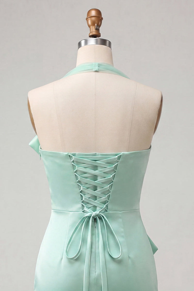 Load image into Gallery viewer, Orange Satin Ruched Tight Short Cocktail Dress with Bow