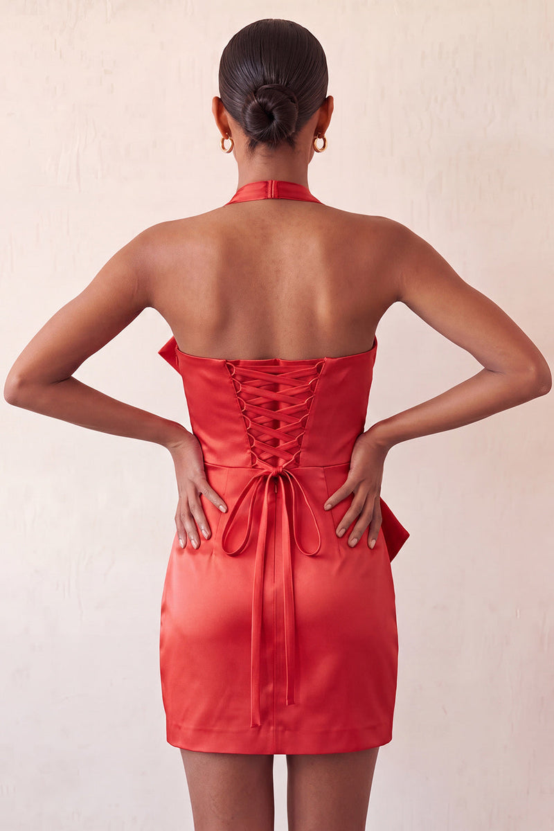 Load image into Gallery viewer, Orange Satin Ruched Tight Short Cocktail Dress with Bow