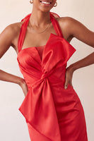 Load image into Gallery viewer, Orange Satin Ruched Tight Short Cocktail Dress with Bow