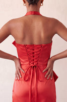 Load image into Gallery viewer, Orange Satin Ruched Tight Short Cocktail Dress with Bow