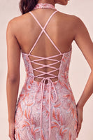 Load image into Gallery viewer, Sparkly Light Blue Floral Halter Sequin Tight Short Cocktail Dress