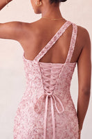 Load image into Gallery viewer, Sparkly Blush Sequin One Shoulder Short Tight Cocktail Dress