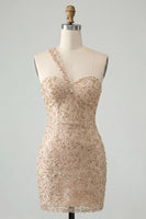 Load image into Gallery viewer, Sparkly Blush Sequin One Shoulder Short Tight Cocktail Dress