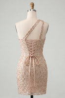 Load image into Gallery viewer, Sparkly Blush Sequin One Shoulder Short Tight Cocktail Dress