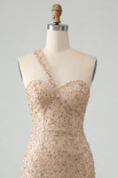 Load image into Gallery viewer, Sparkly Blush Sequin One Shoulder Short Tight Cocktail Dress