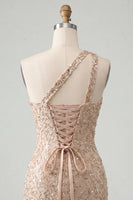 Load image into Gallery viewer, Sparkly Blush Sequin One Shoulder Short Tight Cocktail Dress