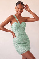 Load image into Gallery viewer, Sparkly Blush Sequin One Shoulder Short Tight Cocktail Dress