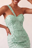 Load image into Gallery viewer, Sparkly Blush Sequin One Shoulder Short Tight Cocktail Dress