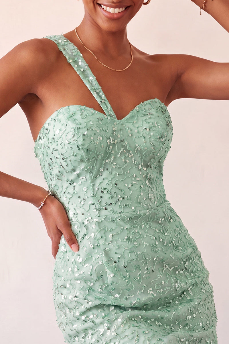 Load image into Gallery viewer, Sparkly Blush Sequin One Shoulder Short Tight Cocktail Dress