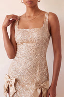 Load image into Gallery viewer, Sparkly Champagne Sequin Tight Short Cocktail Dress with Bows