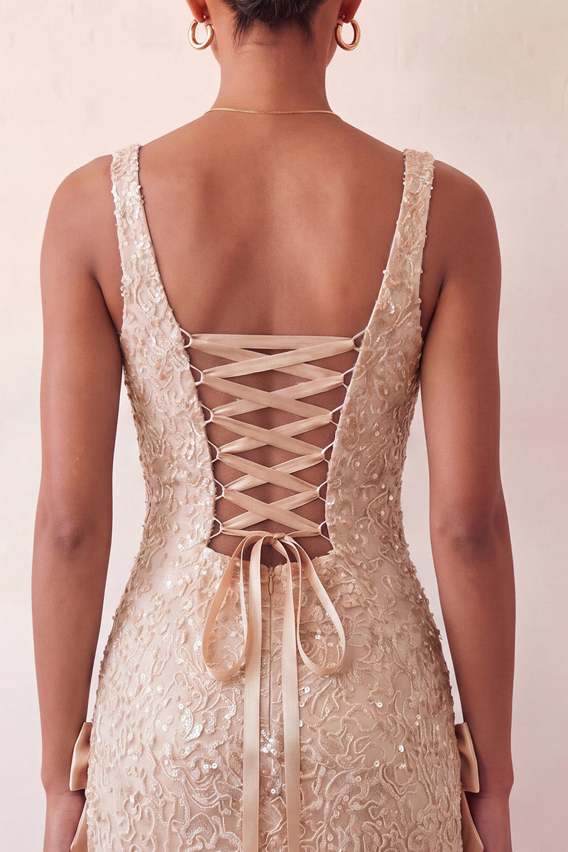 Load image into Gallery viewer, Sparkly Champagne Sequin Tight Short Cocktail Dress with Bows