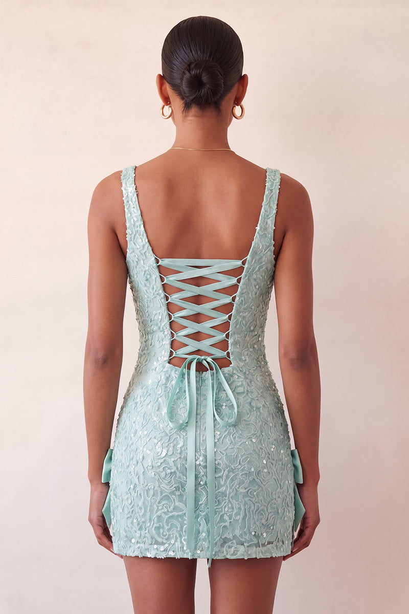 Load image into Gallery viewer, Sparkly Champagne Sequin Tight Short Cocktail Dress with Bows