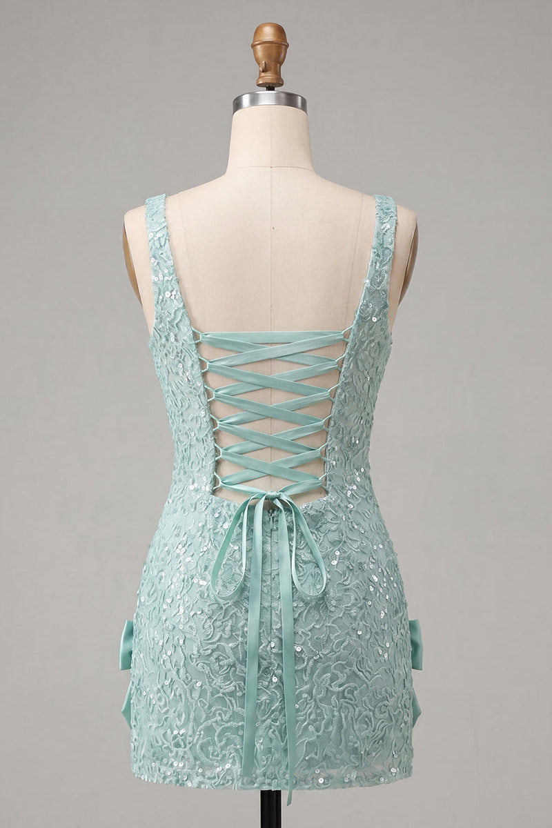 Load image into Gallery viewer, Sparkly Champagne Sequin Tight Short Cocktail Dress with Bows