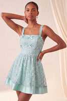 Load image into Gallery viewer, Sparkly Pink Sequin A-Line Short Cocktail Dress with Bows