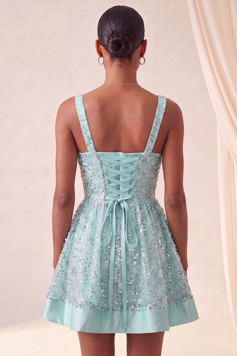 Load image into Gallery viewer, Sparkly Pink Sequin A-Line Short Cocktail Dress with Bows