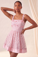 Load image into Gallery viewer, Sparkly Pink Sequin A-Line Short Cocktail Dress with Bows