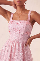 Load image into Gallery viewer, Sparkly Pink Sequin A-Line Short Cocktail Dress with Bows